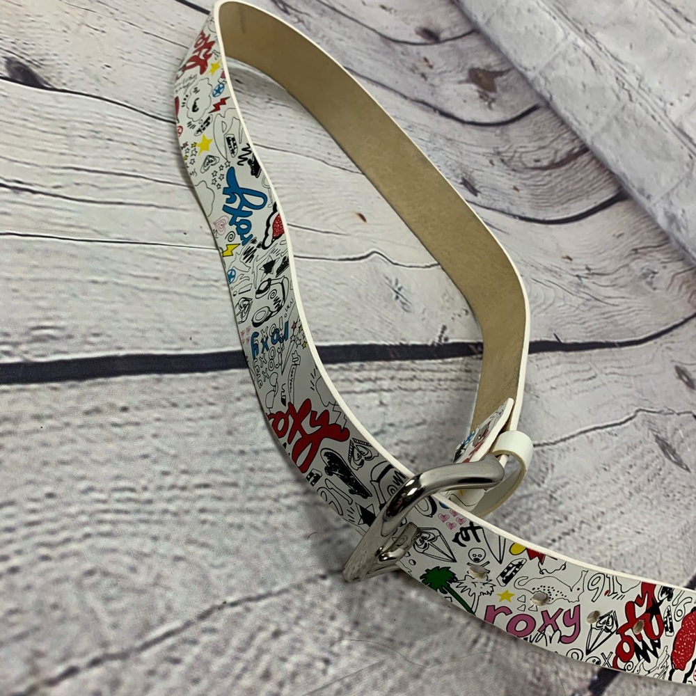 Roxy White Belt with Colorful Doodles